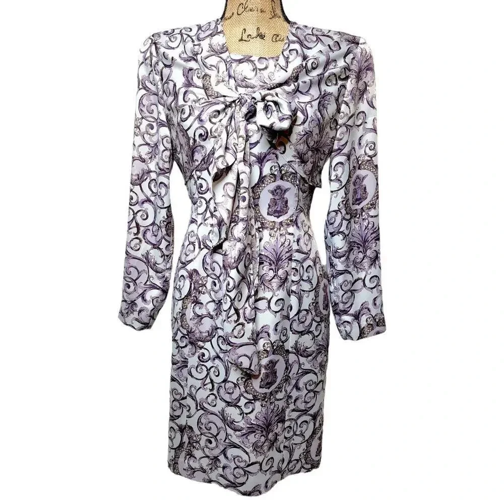 MARRY ME Vintage Women's Regal Shawl Satin Pencil Dress Size Medium Purple - Picture 1 of 15
